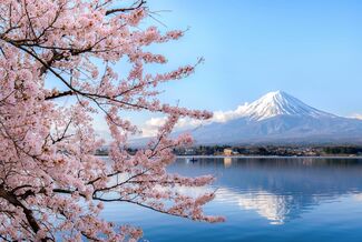 view japan mountains lake tree